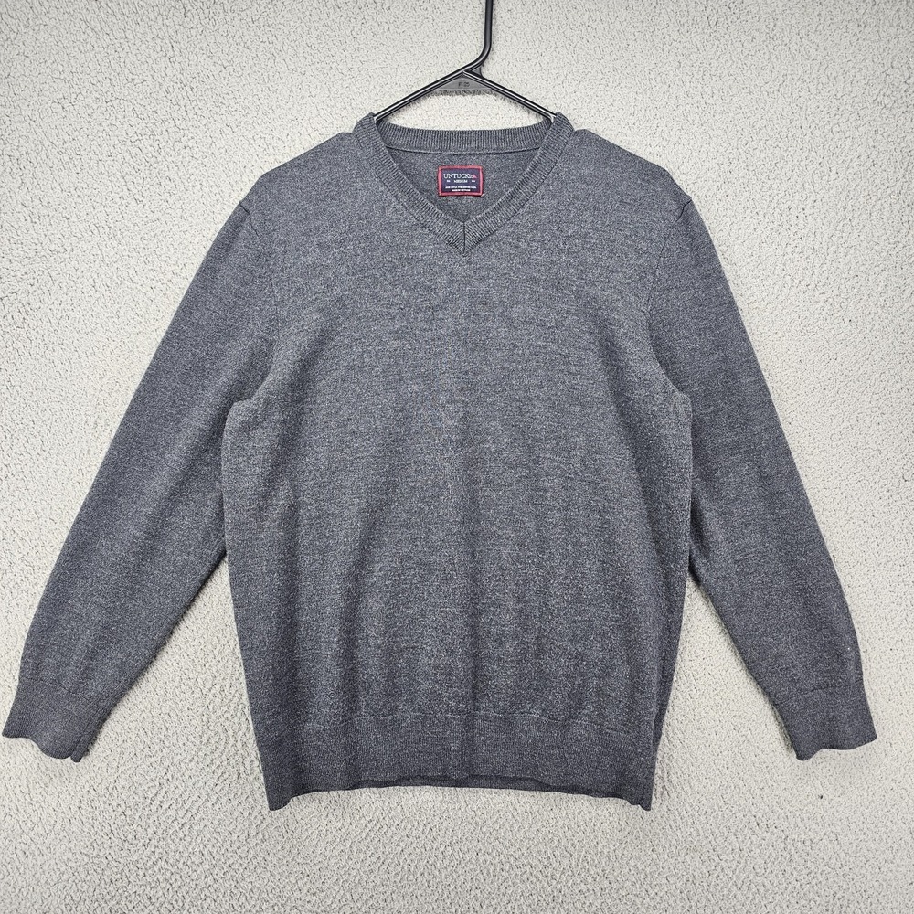 UNTUCKit Sweater Mens Medium Gray Merino Wool Spitler V-Neck Long Sleeve